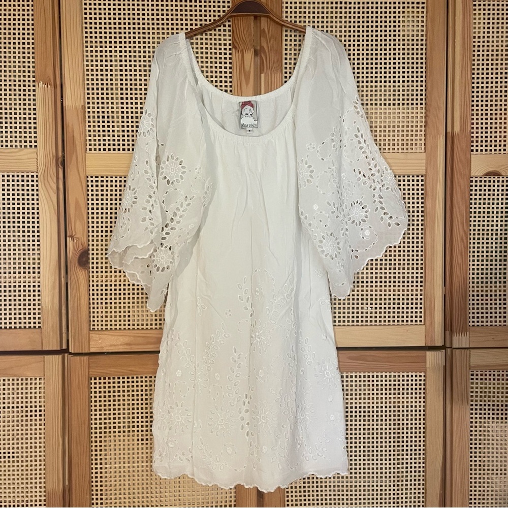 White Broderie Anglaise Dress with Kimono Sleeves
